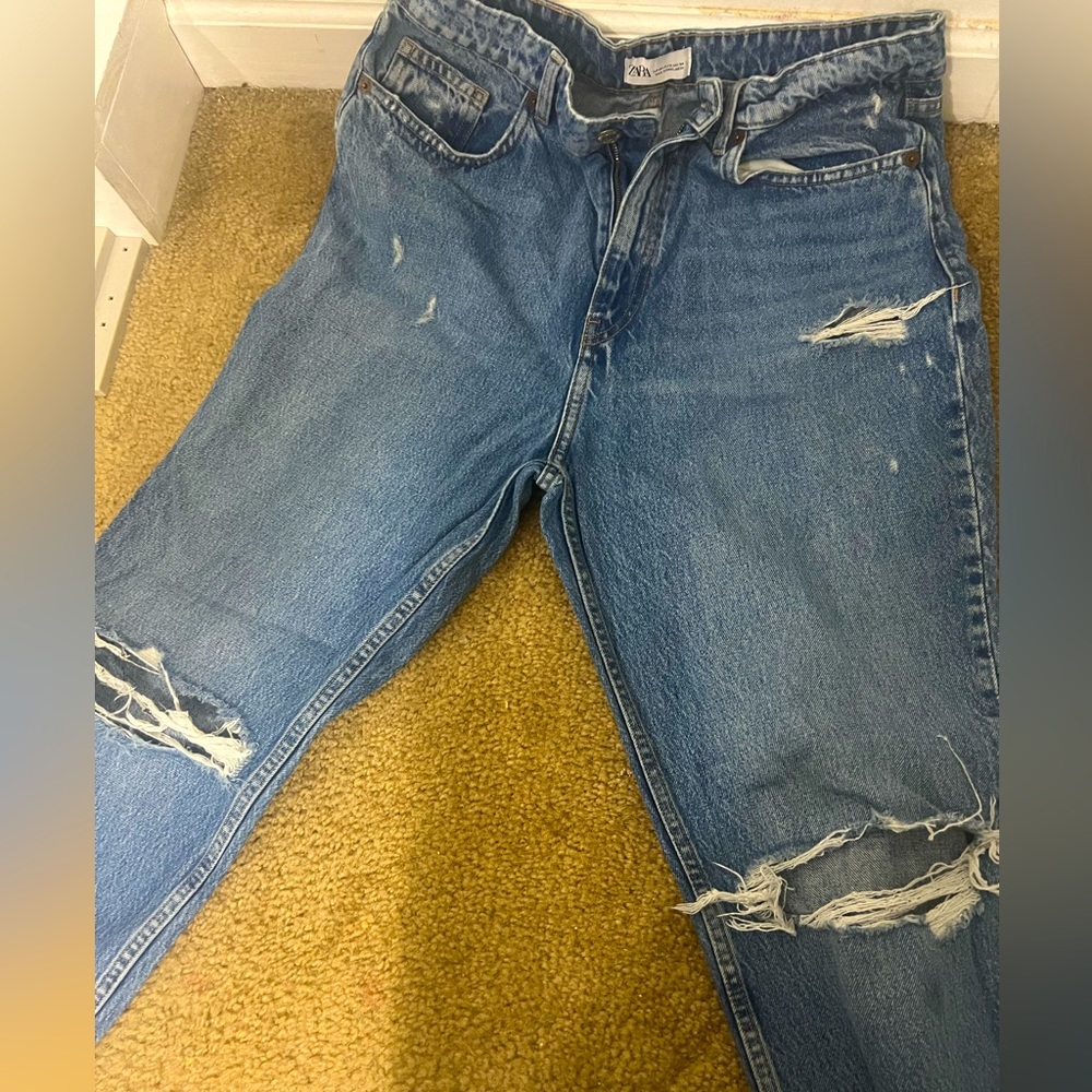 Zara distressed mom baggy high waisted jeans